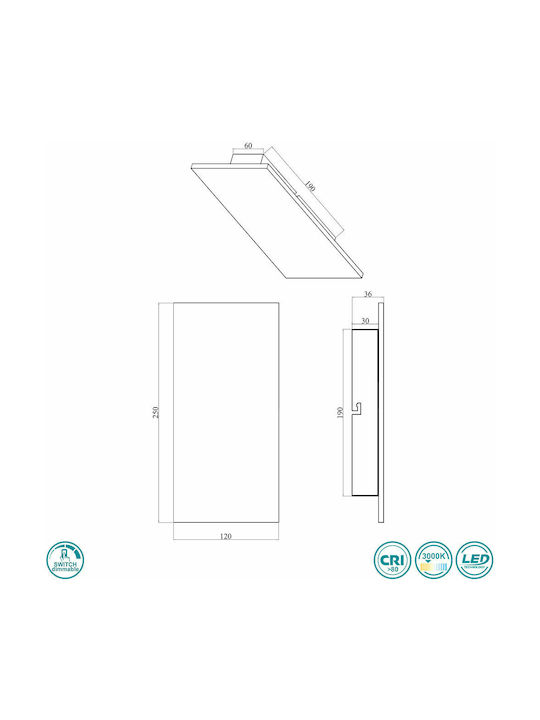 Trio Lighting Raven Modern Lamp Wall with Integrated LED and Warm White Light Black 25x12cm