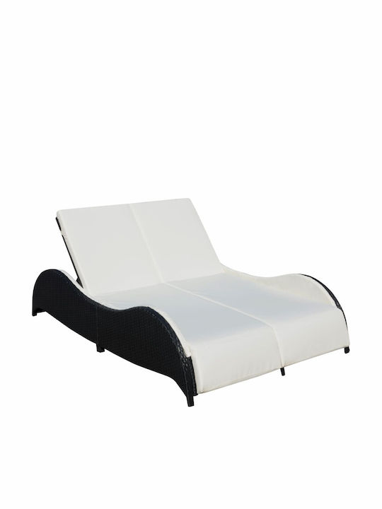 Sunbed Double Rattan with Cushion Black 200x132x45cm.