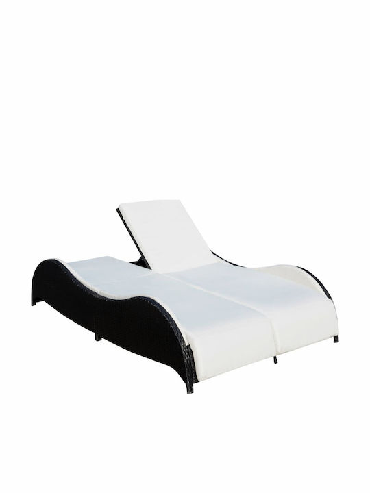 Sunbed Double Rattan with Cushion Black 200x132x45cm.