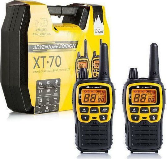 Midland XT70 Adventure Ασύρματος Πομποδέκτης PMR με Μονόχρωμη Οθόνη Σετ 2τμχ Σε Κίτρινο Χρώμα
