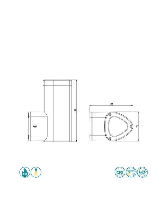 Sun Light Επιτοίχιο Εξωτερικό Φαναράκι LED IP54 3W με Θερμό Λευκό Φως 10.6x15.7εκ.