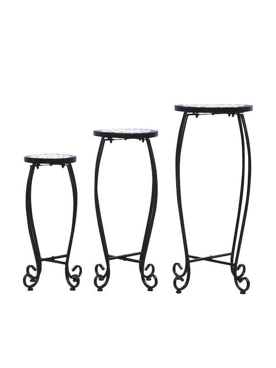 Auxiliary Outdoor Free Standing Table with Ceramic Surface and Metal Frame Blue 30x30x70cm