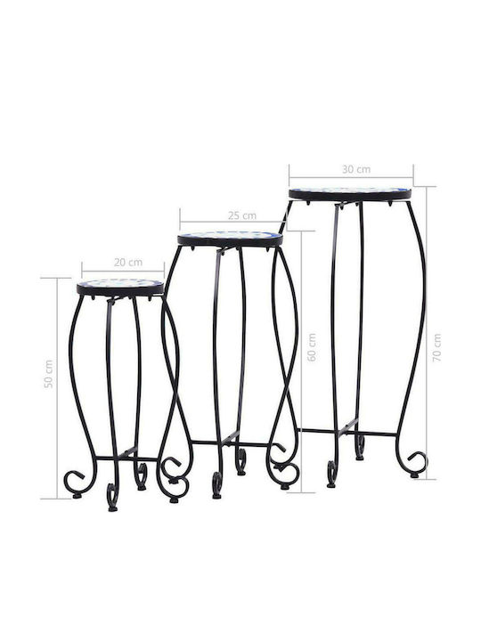 Auxiliary Outdoor Free Standing Table with Ceramic Surface and Metal Frame Blue 30x30x70cm