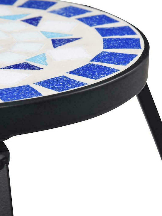 Auxiliary Outdoor Free Standing Table with Ceramic Surface and Metal Frame Blue 30x30x70cm