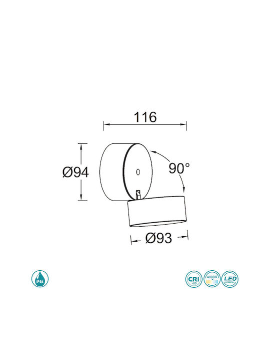 Lutec Trumpet Wall-Mounted Outdoor Spot Light LED IP54 11W with Natural White Light 9.4x11.6x9.4εκ.