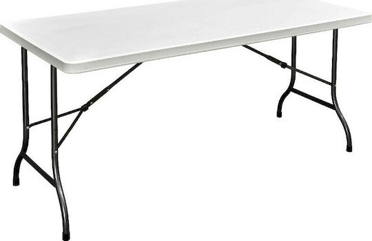 Outdoor Dinner Foldable Table with Plastic Surface and Metal Frame White 152x74.5x72cm