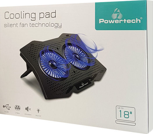 Powertech Kühlung Pad für Laptop bis zu 18" mit 2 Ventilatoren und Beleuchtung (PT-929)