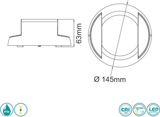 Sun Light Стенен Външен Плафон LED IP44 1W с Топло бяло Светлина Двоен лъч 14x6εκ.