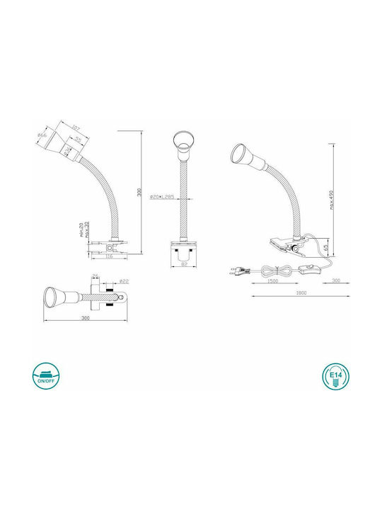 Trio Lighting Flexo Φωτιστικό Γραφείου με Εύκαμπτο Βραχίονα για Ντουί E14 και Κλιπ σε Ασημί Χρώμα
