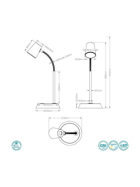Trio Lighting Narcos LED Schreibtischlampe mit flexiblem Arm in Silber Farbe