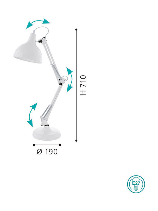 Eglo Borgillio Schreibtischlampe mit klappbarem Arm für Fassung E27 in Weiß Farbe