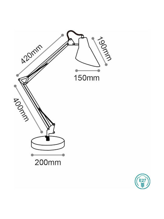 Ideal Lux Sally TL1 Office Lamp with Foldable Arm for Socket E27 in Black Color
