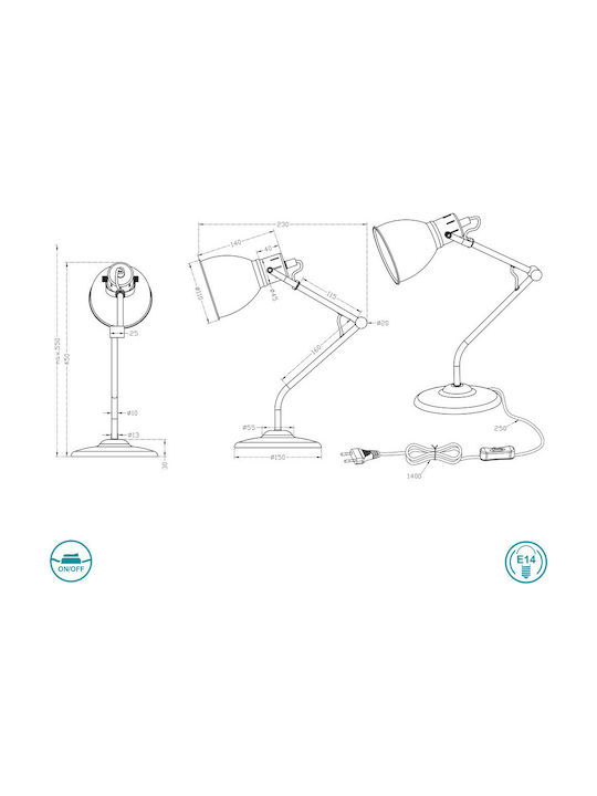 Trio Lighting Jasper Office Lamp with Foldable Arm for Socket E14 in Copper Color