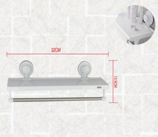 Bathlux Bathlux 30135 Wall Mounted Bathroom Shelf Plastic with 1 Shelf and Suction Cups 32x11.7x13.9cm White
