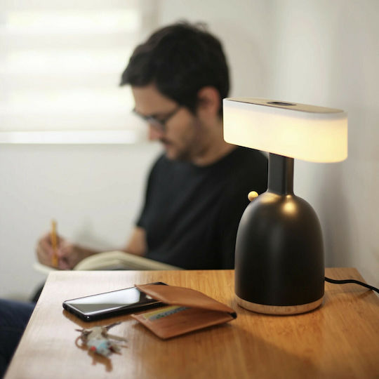 Allocacoc Dina Ceramic Table Lamp LED with White Shade and Black Base