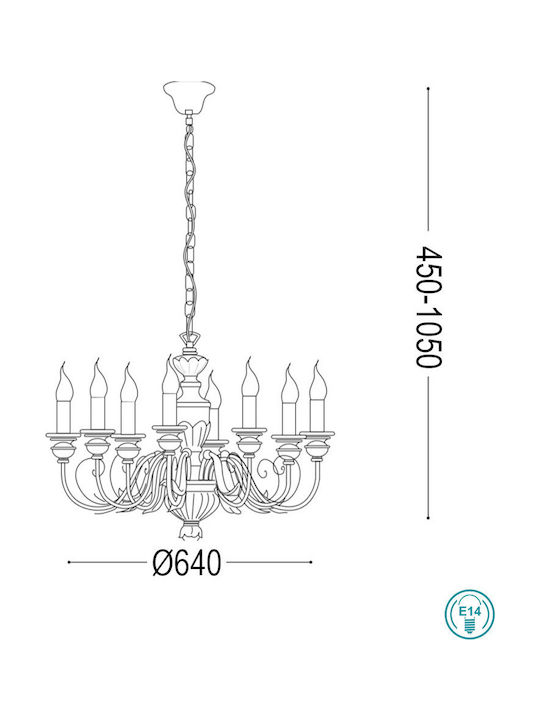 Ideal Lux Chandelier Ø64cm with Candlesticks Gold