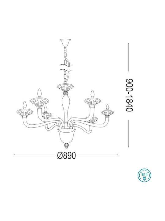 Ideal Lux Πολυέλαιος 8xE14 με Κεράκια Διάφανος 199382