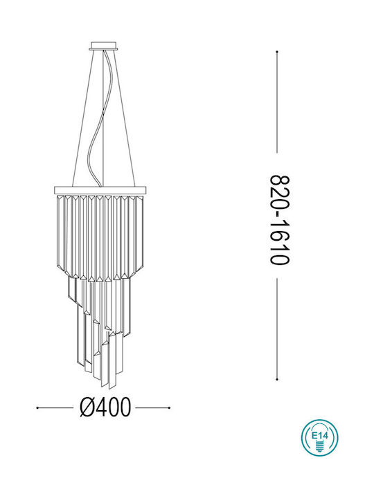 Ideal Lux Carlton SP8 Kronleuchter Ø40cm mit Kristallen Transparente