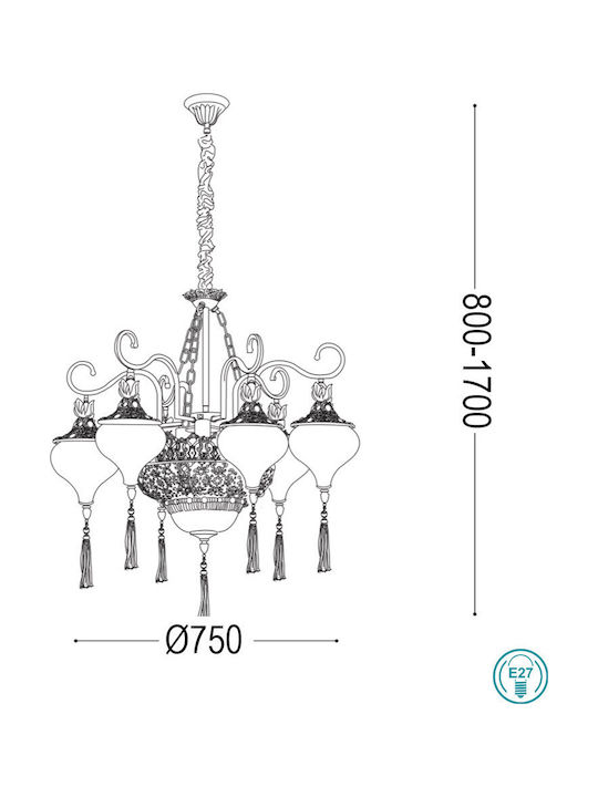 Ideal Lux Harem Candelabru 9xE27 Ø75cm Argintiu 116006