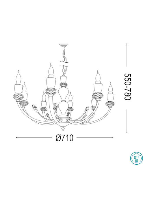 Ideal Lux Vanity SP8 Chandelier with Candlesticks Gold