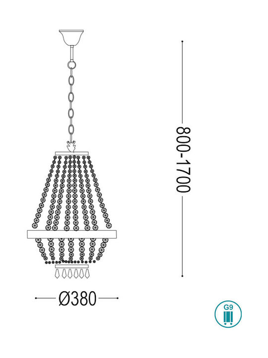 Ideal Lux Kronleuchter 6xG9 Ø38cm mit Kristallen Gold 114729