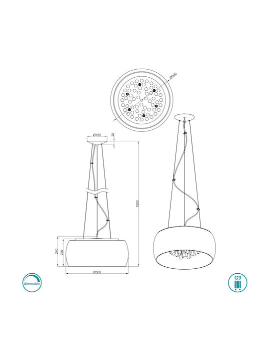 Trio Lighting Vapore Chandelier 6xG9 Black 50cm 311210606