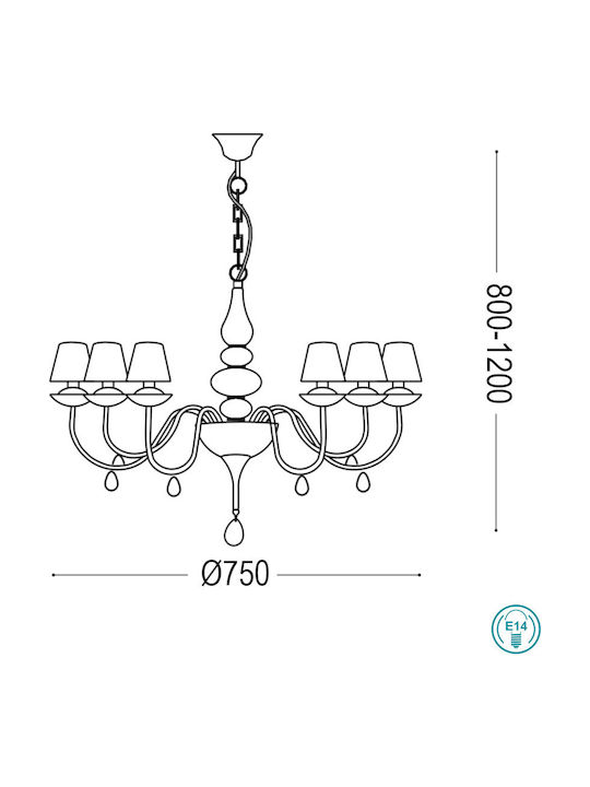Ideal Lux Chandelier Lampshade 6xE14 Black 75cm 111872