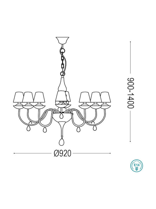 Ideal Lux Полилей 8xE14 Ø92см с Абажури Черен 111896