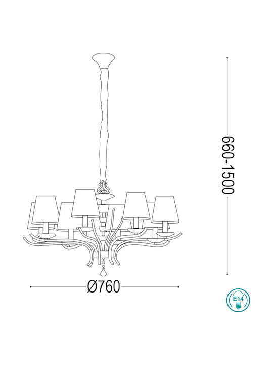 Ideal Lux Chandelier Ø76cm with Silver Lampshades