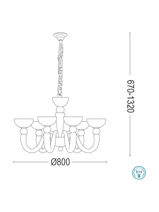 Ideal Lux Chandelier Candlestick 6xE14 White 80cm 093994