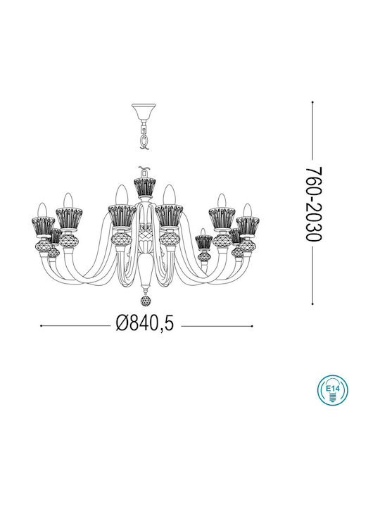 Ideal Lux Strauss Kronleuchter 12xE14 mit Kerzen Transparent 140612