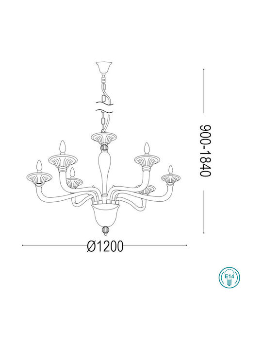 Ideal Lux Kronleuchter 12xE14 mit Kerzen Transparent 199375