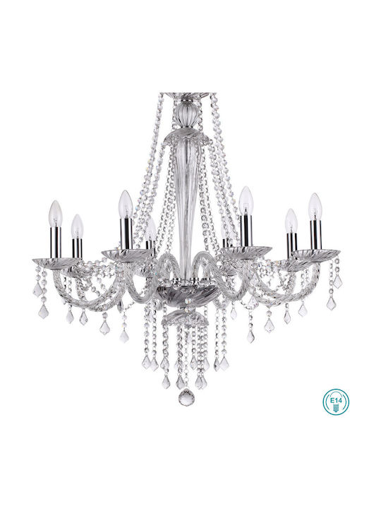 Ideal Lux Amadeus SP8 Chandelier Candlestick 8xE14 Transparent 168777