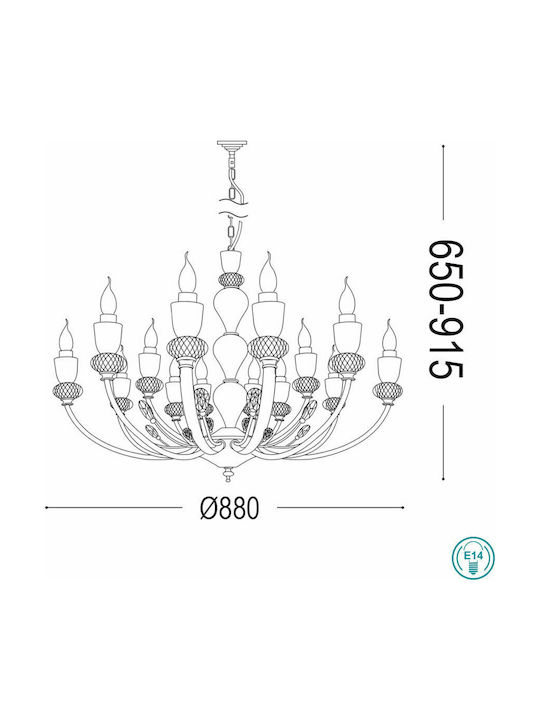 Ideal Lux Vanity SP15 Chandelier Candlestick 15xE14 Gold 206639
