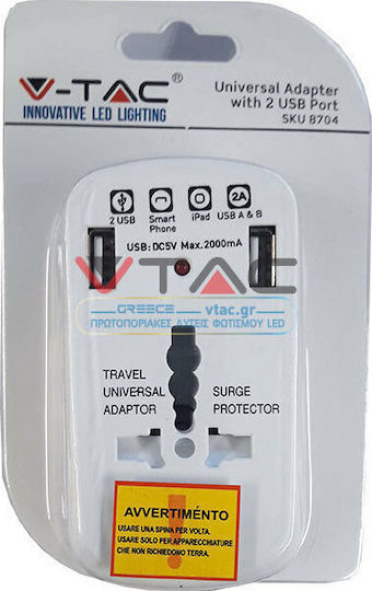 V-TAC Steckdosenadapter von Universal zu Universal mit 2 USB-Steckdosen