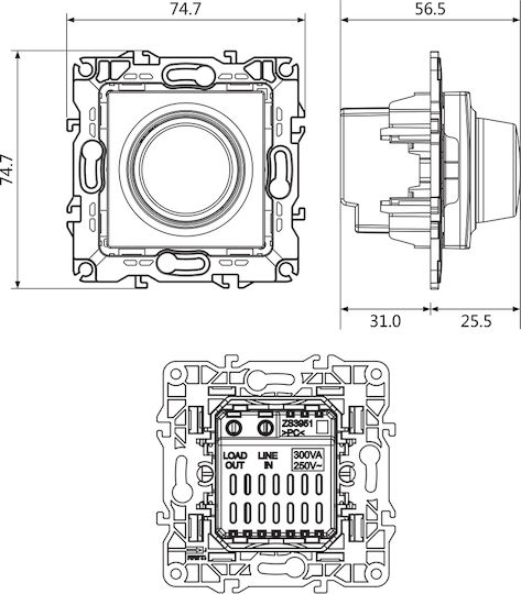Aca Prime Χωνευτός Διακόπτης Dimmer χωρίς Πλαίσιο Κλασικός Περιστροφικός 300W σε Μπεζ Χρώμα