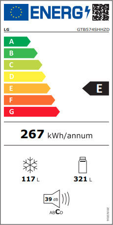LG Frigider cu două uși 438lt Total NoFrost Î178xL70xA73cm. Alb GTB574SHHZD