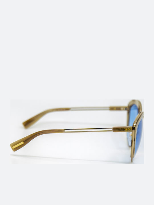 Trussardi Women's Sunglasses with Beige Metal Frame and Light Blue Gradient Lens STR299 0594