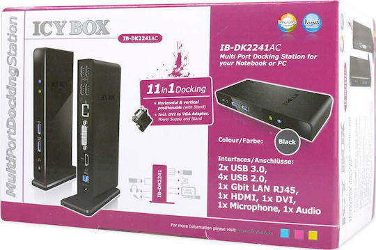 Icy Box USB-C Docking Station with HDMI Ethernet and Support for 2 Monitors Black (IB-DK2241AC)