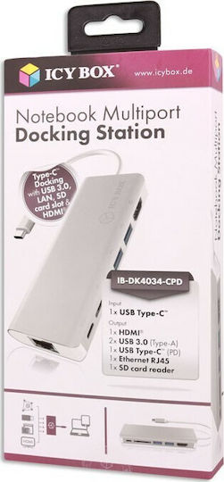 Icy Box USB-C Docking Station with HDMI 4K PD Ethernet White (IB-DK4034-CPD)