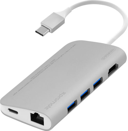 Promate coreHub-C Докинг станция с 4K PD Ethernet Сребрист