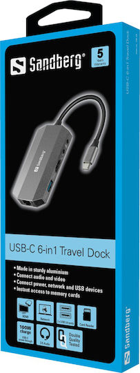 Sandberg USB-C Docking Station mit HDMI 4K PD Ethernet Silber (136-33)