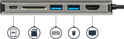 Powertech USB-C Docking Station mit HDMI 4K PD Ethernet Silber (PTH-043)