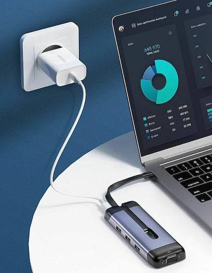 Ugreen CM287 USB-C Docking Station με HDMI 4K PD Ethernet Γκρι