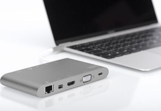 Digitus USB-C Dockingstation für Laptops mit HDMI/DisplayPort 4K PowerDelivery Ethernet und Bildschirmverbindungen 2 Monitore Silber (DA-70875)