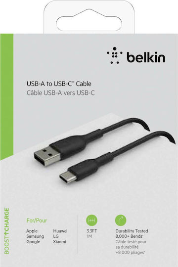 Belkin USB 2.0 Cable USB-C male - USB-A 15W Μαύρο 1m CAB001bt1MBK