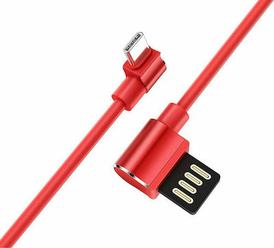 Hoco U37 Long Roam Angle (90°) / Regular USB 2.0 Cable USB-C male - USB-A male Red 1.2m