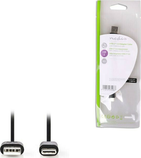 Nedis USB 2.0 Cable USB-C Male - USB-A Black 0.1m