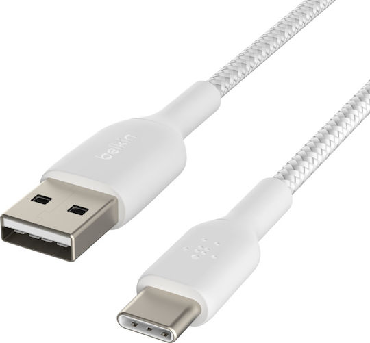 Belkin Braided USB 2.0 Cable USB-C Male - USB-A 15W White 1m CAB002BT1MWH