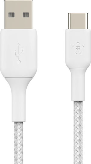Belkin Braided USB 2.0 Cable USB-C Male - USB-A 15W White 1m CAB002BT1MWH
